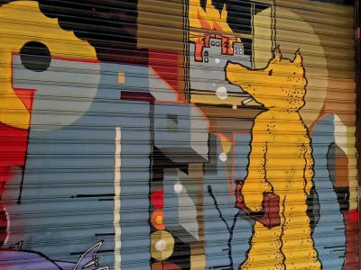 Bear on Fire Behind a Window — Street art in Rennes