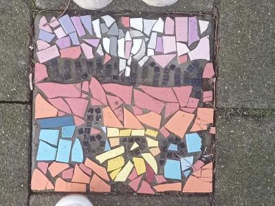 Pavement Mosaic with Houses — Street art in Rotterdam