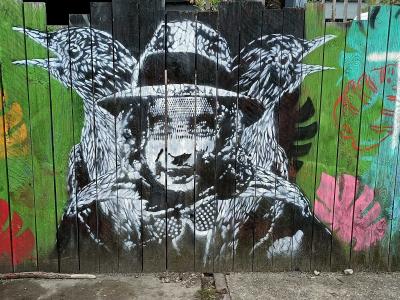 Man in Hat Between Two Owls — Street art by Fonso Paquidermo in Berlin
