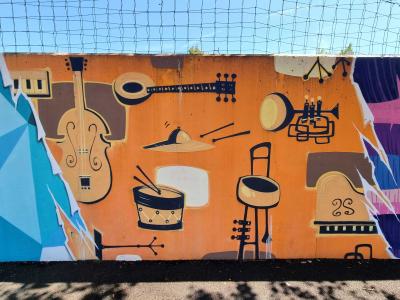 The Orchestra in Flat Colour — Street art in Vallon-Pont-d'Arc