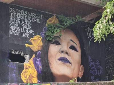 Female Portrait and Yellow Roses — Street art in Grenoble