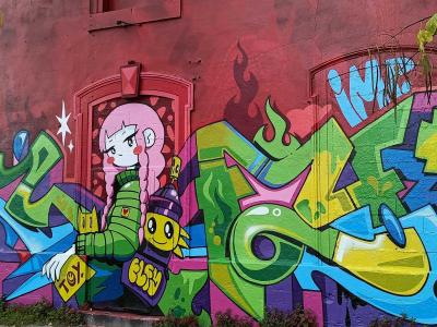 Colorful wild style graffiti — Street art in La Rochelle