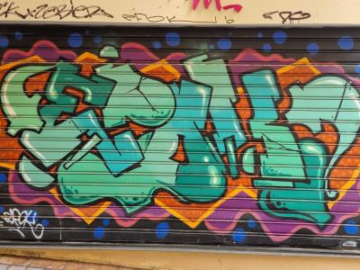 Green and Purple Wild Style Lettering — Street art in Clermont-Ferrand