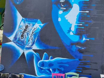 Blue Face and Crystallized Ant by Newi — Street art by Newi (Julien Berland) in Clermont-Ferrand