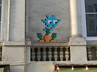 Blue Creature with Plant Invader Mosaic — Street art by Invader in Paris