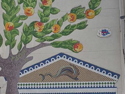 The Orange Tree and the Mosaic Pediment — Street art in Paris