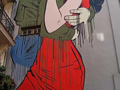 Woman in Red Dress — Street art by DFace in Madrid