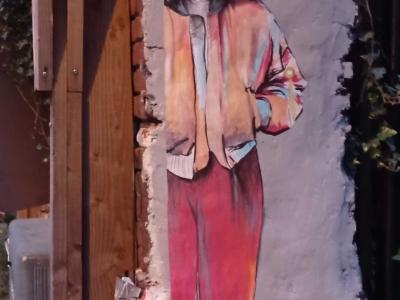 Woman in Colorful Clothes — Street art in Lille