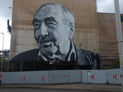 Realistic Monochrome Male Portrait — Street art by Hendrik Beikirch in Saarbrücken