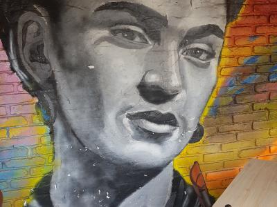 Black and White Portrait of Frida Kahlo — Street art in Mexico City