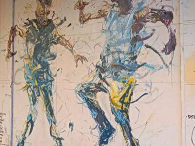 Deux danseurs au geste liquide — Street art de Bust The Drip à Düsseldorf