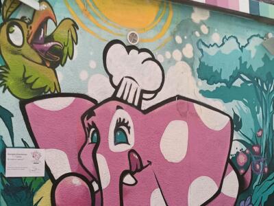 Pink elephant with an ice cream — Street art in Marseille