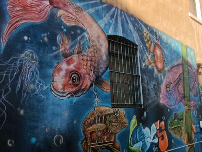 Fond marin en enfilade du Panier — Street art de Poasson à Marseille