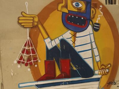 Cubist Fisherman by Nhobi — Street art by Nhobi in Marseille