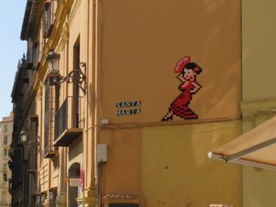 MLGA_22, Space Invader on Calle Fresca — Street art by Invader in Málaga