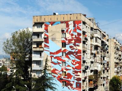 Red and Blue Shards — Street art by Kera in Tbilisi