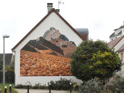 Mountain over a tufted field — Street art by Matt Zerfa in Caen
