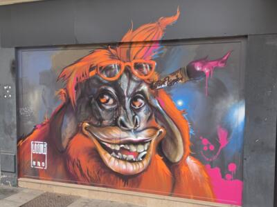 Orangutan in Orange Glasses by Loomis One — Street art by Loomis One in Caen