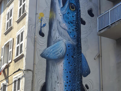 Veks Van Hillik's Monumental Blue Trout — Street art by Veks Van Hillik in Voiron