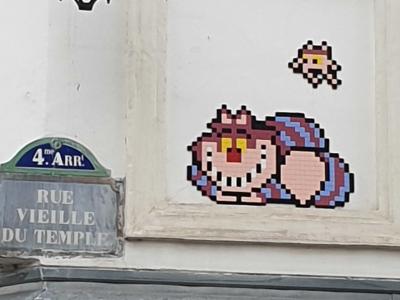 The Cheshire Cat Mosaic — Street art by Invader in Paris