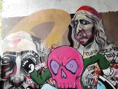 Carnival Triptych — Clown, Skull and Saint — Street art in Paris