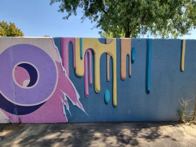 Drips and a Pink Spiral — Street art in Vallon-Pont-d'Arc