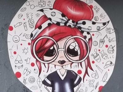 Kawaii Girl with Red Glasses — Street art in Clermont-Ferrand