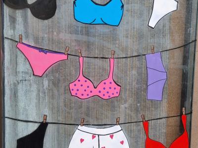 Lingerie sur fil à linge — Street art à Clermont-Ferrand