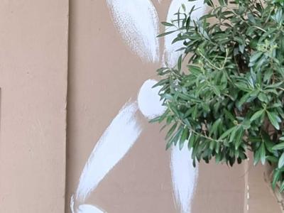 White Body in Yoga Pose — Street art by Jerome Mesnager in Vichy