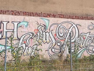 Lettrage blanc ornemental — Street art à Strasbourg