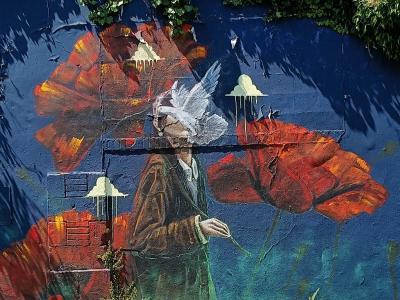 The Feathered Man among the Poppies — Street art in Nantes
