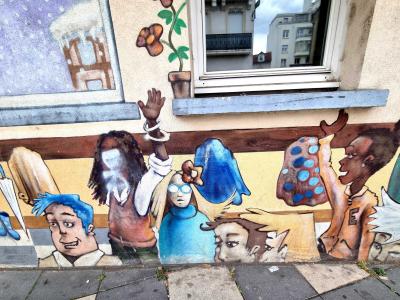 Fantastic Characters with Books Mural — Street art in Grenoble