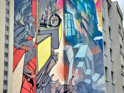 Le cycliste sur la corniche — Street art de Will Barras à Grenoble