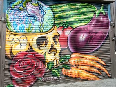 Surreal Skull with Flowers — Street art in London