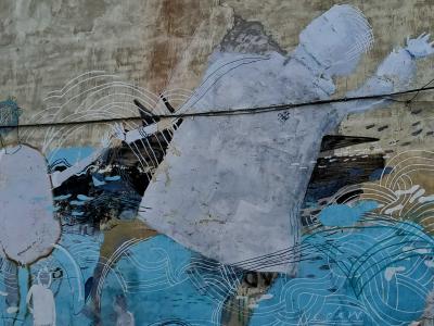 Worn abstract fresco — Street art in Vilnius