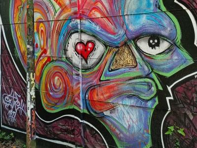 The Face with a Heart and a Skull — Street art in Nantes