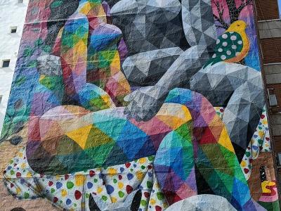 Monumental Geometric Gorilla by OKUDA — Street art by Okuda San Miguel in Madrid