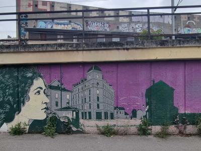 Woman and Pink City — Street art in Grenoble