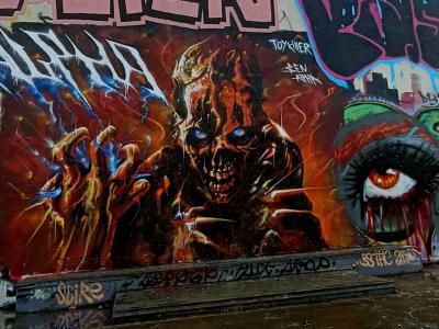 Demonic Skull with Blue Eyes — Street art in Nantes