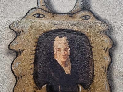 Minotaure doré et portrait classique — Street art de Codex Urbanus à Clermont-Ferrand