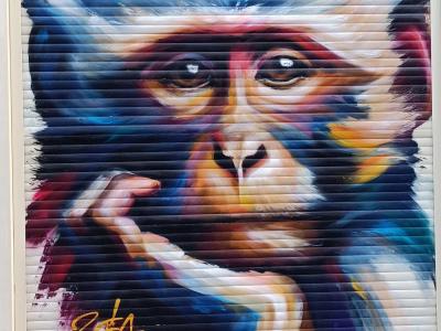 Pensive Monkey in Vivid Colors, by Zeta — Street art in Nantes