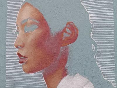Minimalist Feminine Portrait — Street art by Borja Sanchez in Berlin