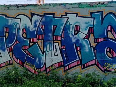 Blue Lettering in Perspective — Street art in Nantes