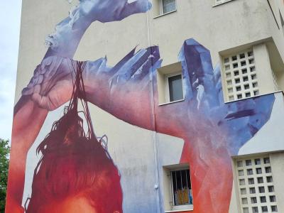 Colorful Girl Silhouette — Street art by Iota in Le Pont-de-Claix