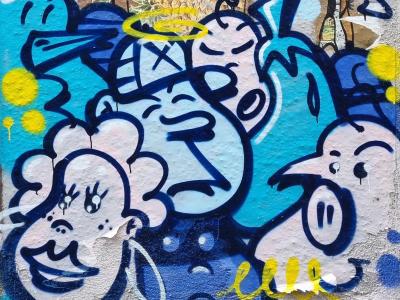 Blue Characters with Halo — Street art in Clermont-Ferrand