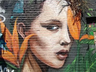 Female Portrait with Tropical Flowers — Street art in London