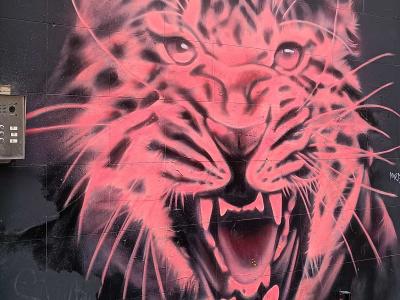Roaring Pink Leopard — Street art by David Speed in London