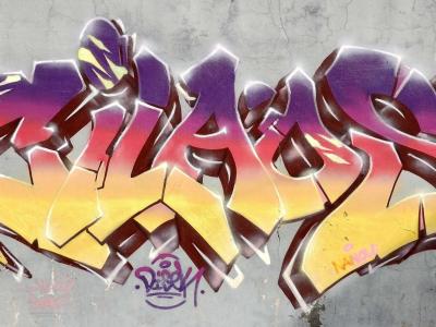 Wildstyle dégradé rose et or — Street art à Cilaos