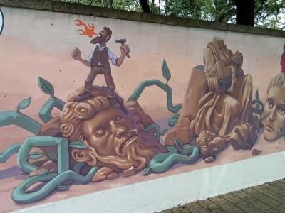 Têtes antiques et serpents par Pedro Podre — Street art de Pedro Podre à Porto