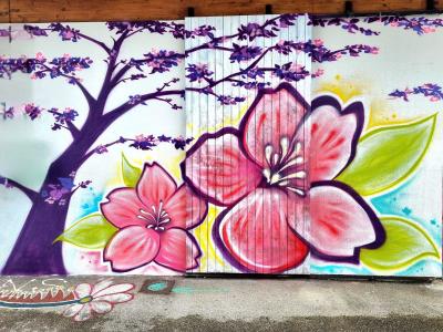 Cherry Tree and Giant Blossoms — Street art in Grenoble